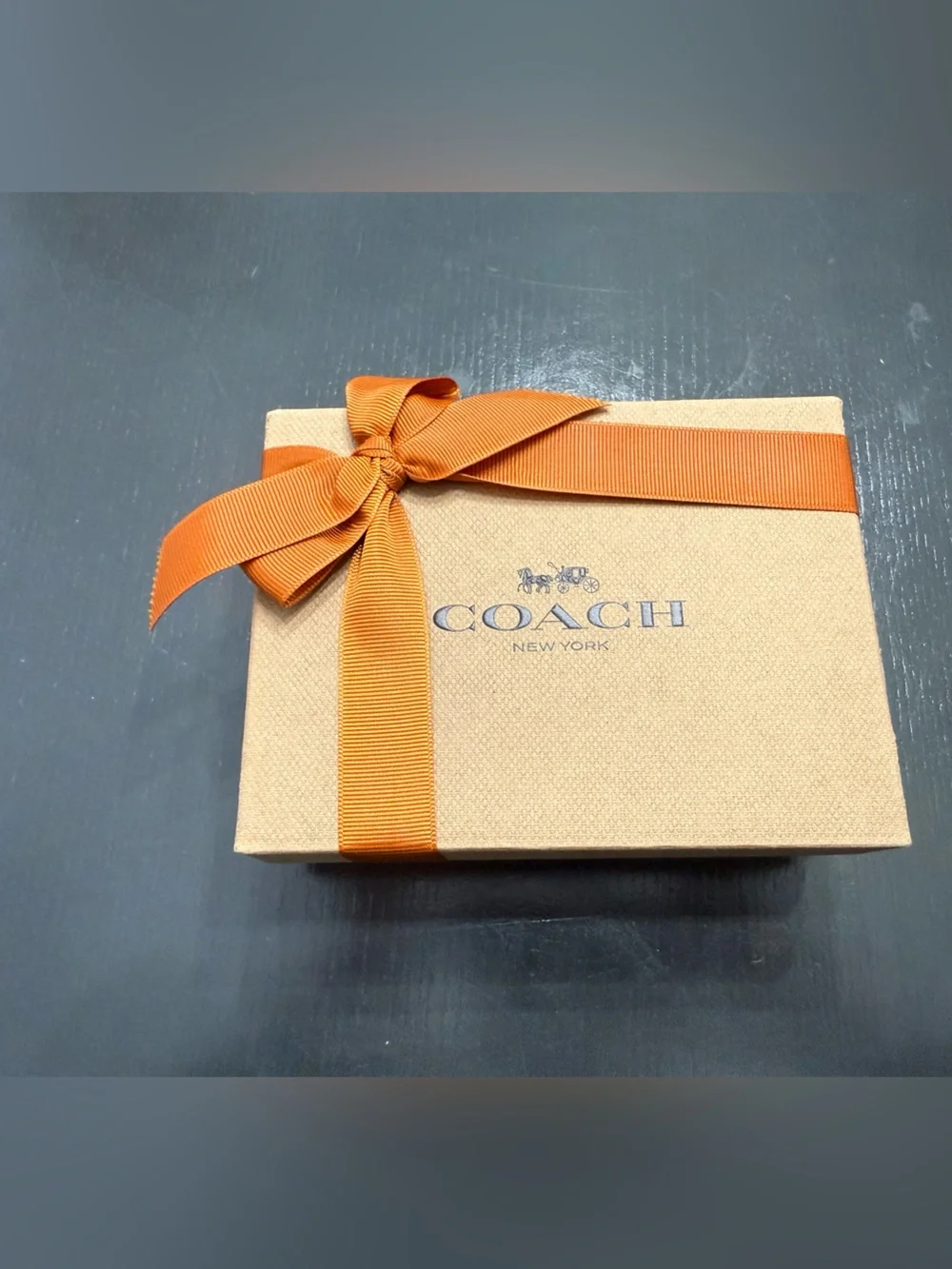 Coach Tan Gift Box with Orange Ribbon